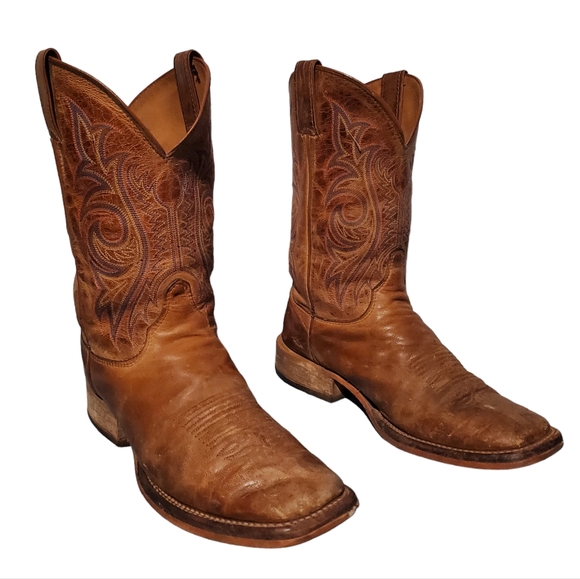 Justin Brown Leather Square-Toe Cowboy Western Boots Men's Size 9D, Made In USA - Picture 4 of 12